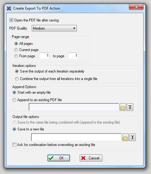 图19.14  Create Export to PDF Action Dialog (创建导出至PDF操作对话框)